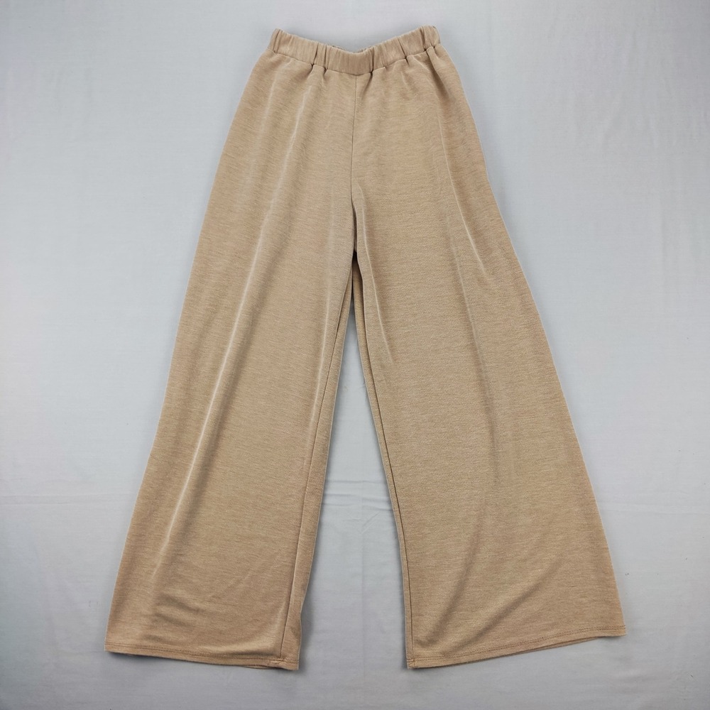 Unbranded Wide Leg Pants Women XS Tan Beige High Rise Elastic Waist Knit Culotte